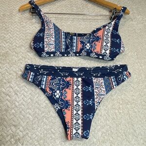 Reversible Blue Boho Chic Euro Summer Triangle Bikini top‎ & bottom size small